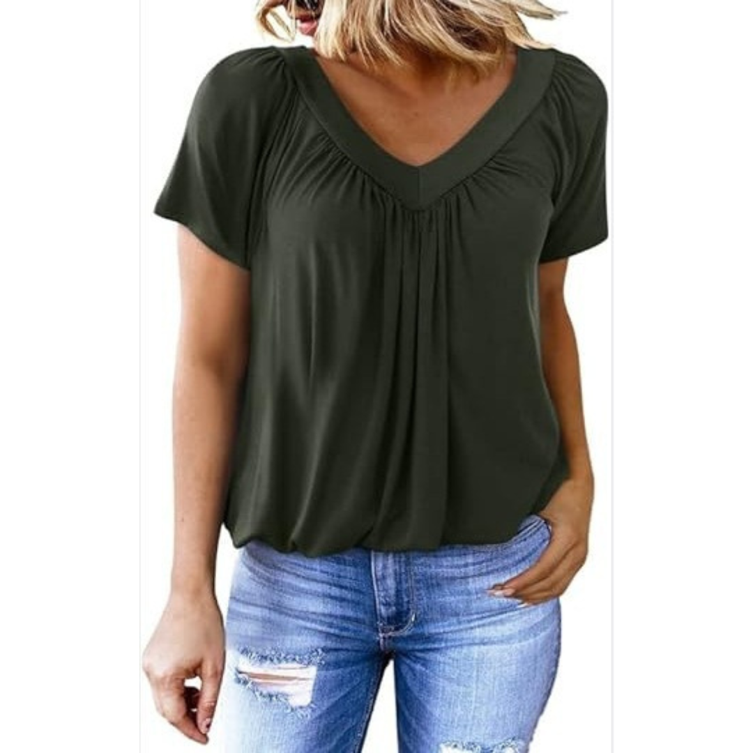 Zuri | Pleated V-Neck Top