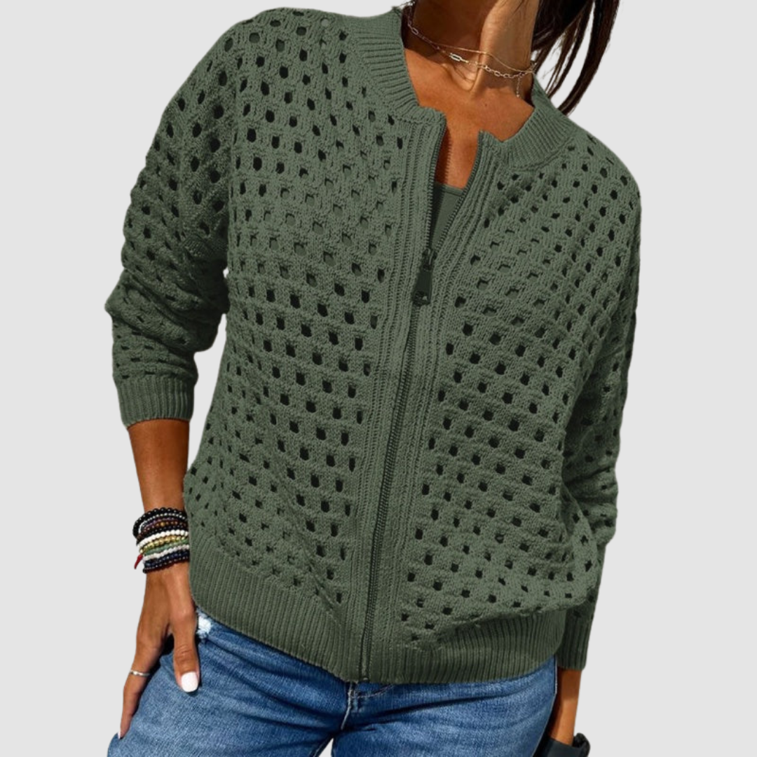 Kaille | Textured Zip-Up Cardigan
