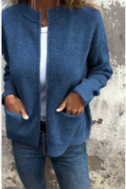 Zaina | Casual Round Neck Zip Cardigan