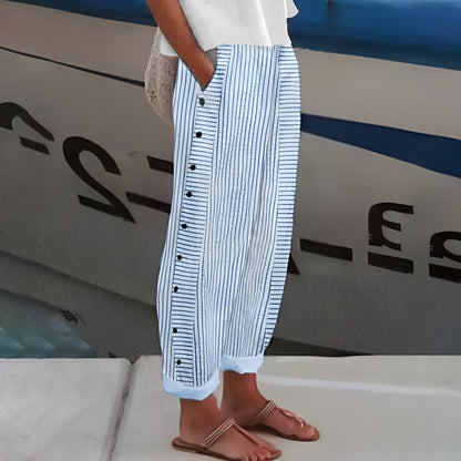 Marene | Striped Side Button Pants