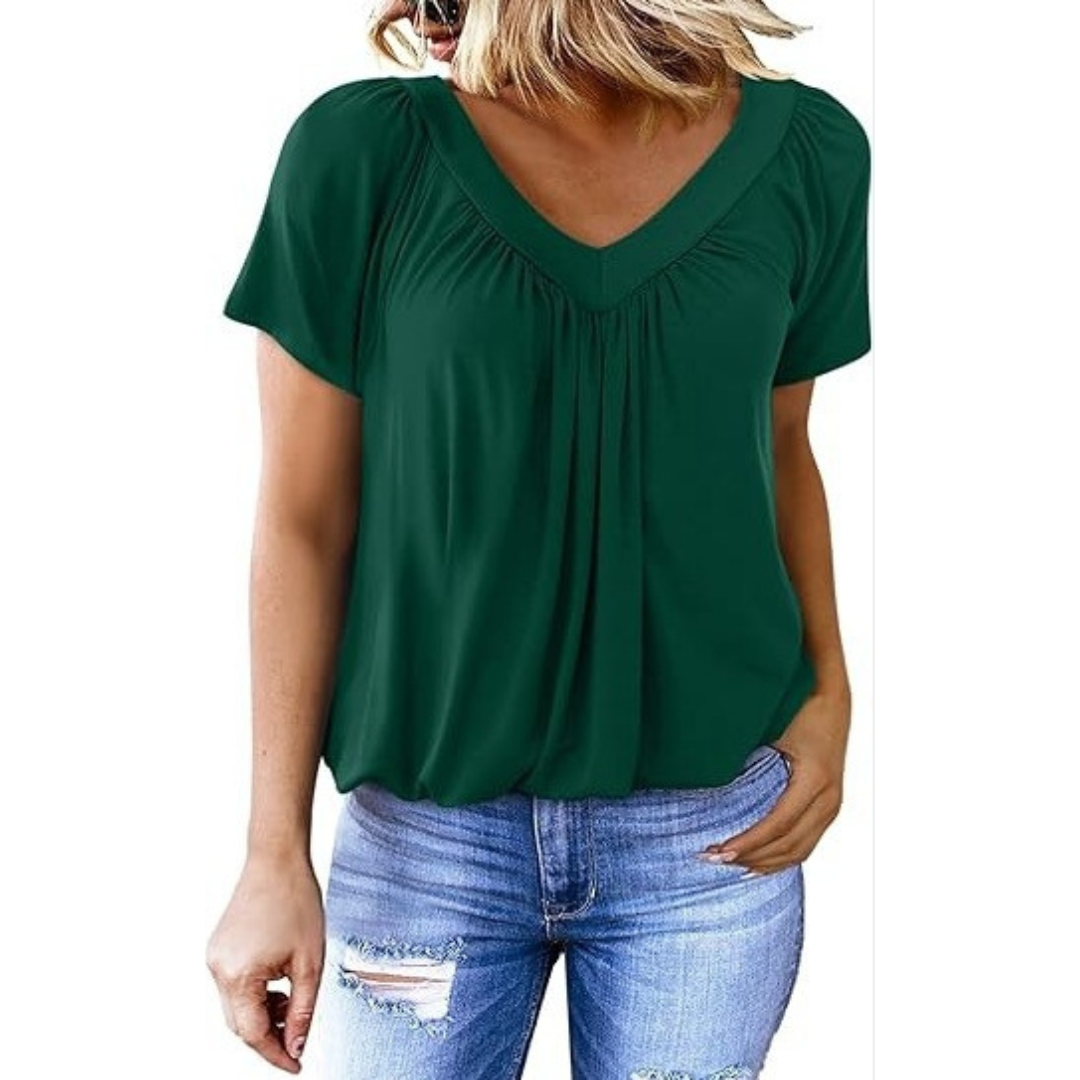 Zuri | Pleated V-Neck Top