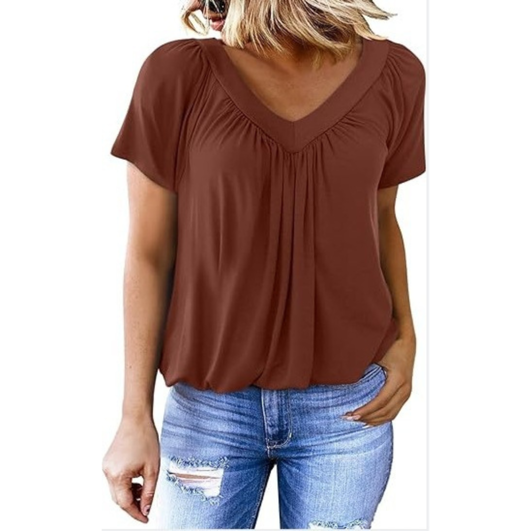 Zuri | Pleated V-Neck Top