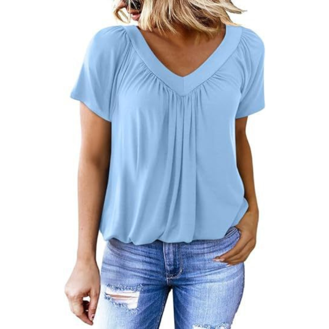 Zuri | Pleated V-Neck Top