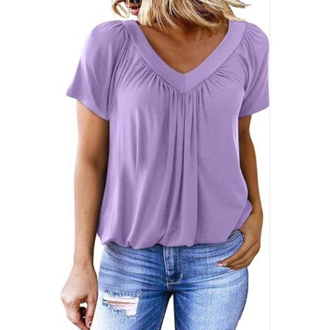 Zuri | Pleated V-Neck Top