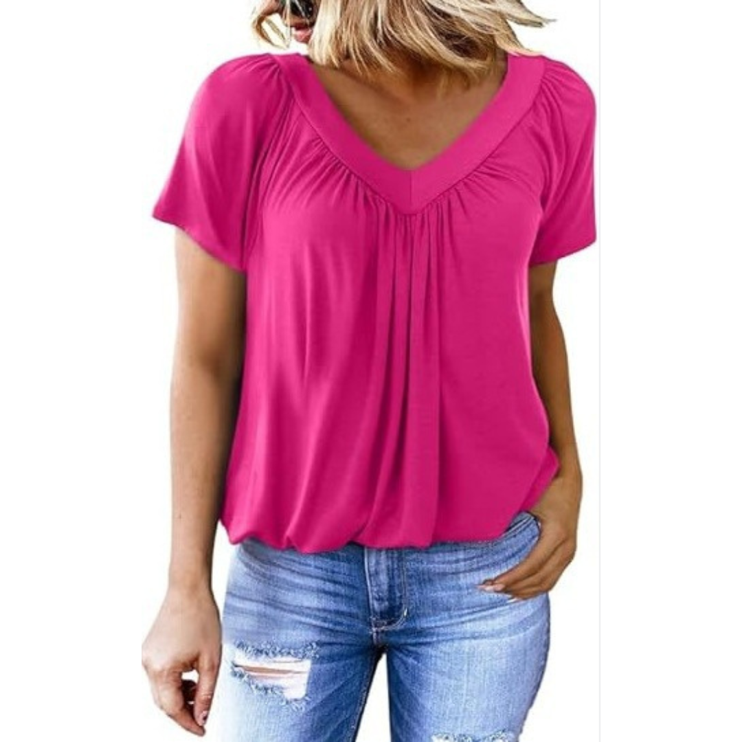 Zuri | Pleated V-Neck Top