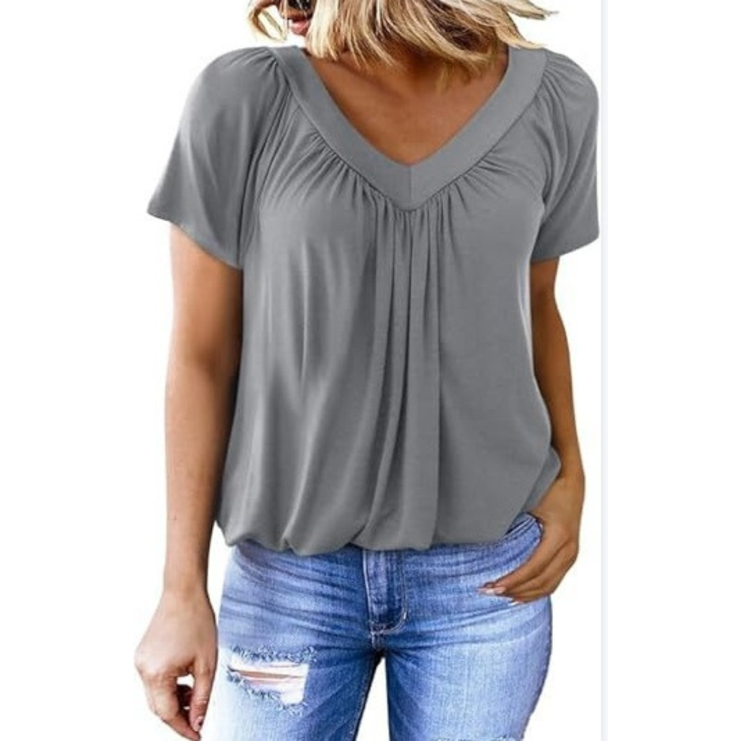 Zuri | Pleated V-Neck Top