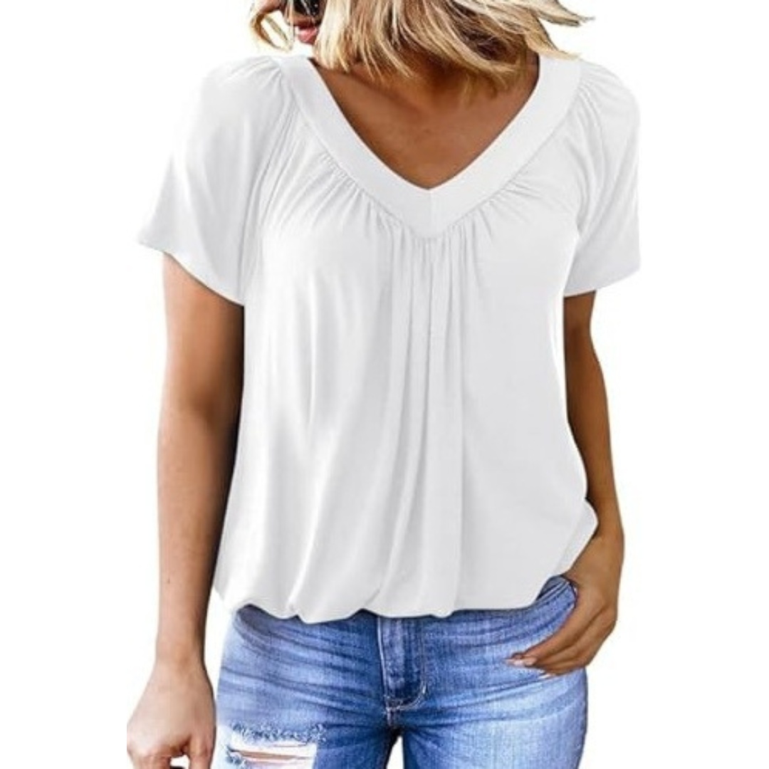 Zuri | Pleated V-Neck Top