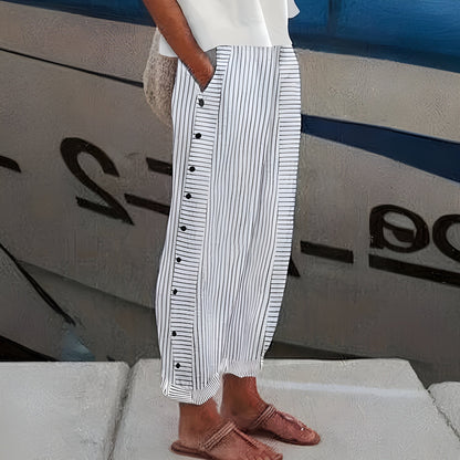 Marene | Striped Side Button Pants