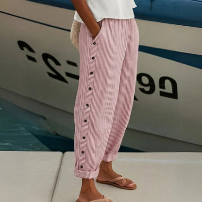 Marene | Striped Side Button Pants
