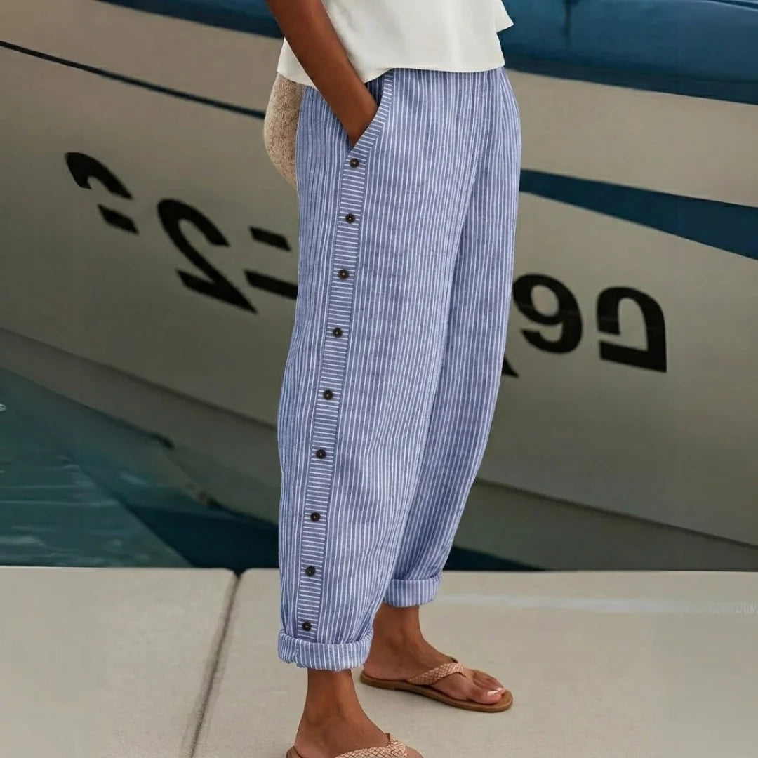 Marene | Striped Side Button Pants