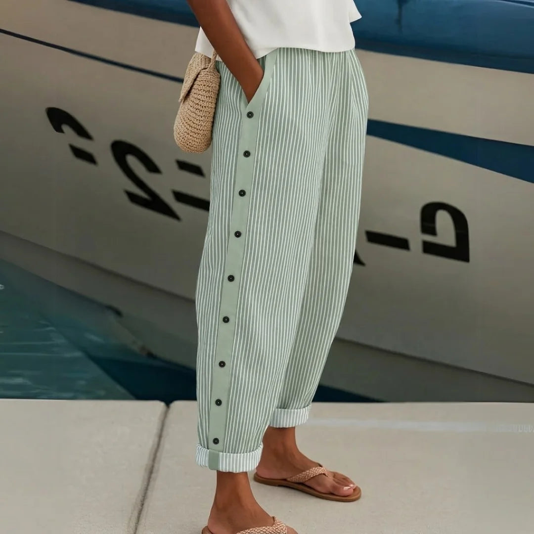Marene | Striped Side Button Pants