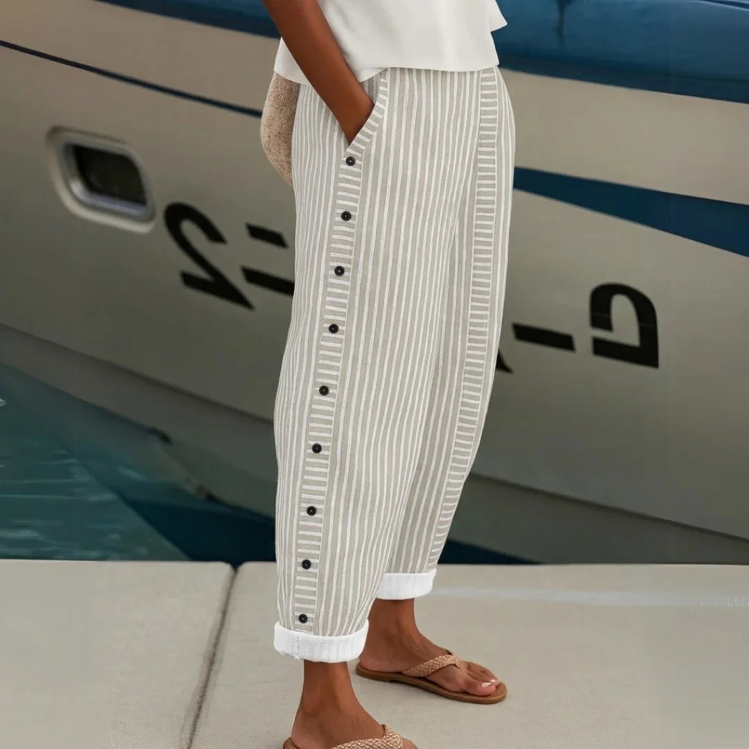 Marene | Striped Side Button Pants